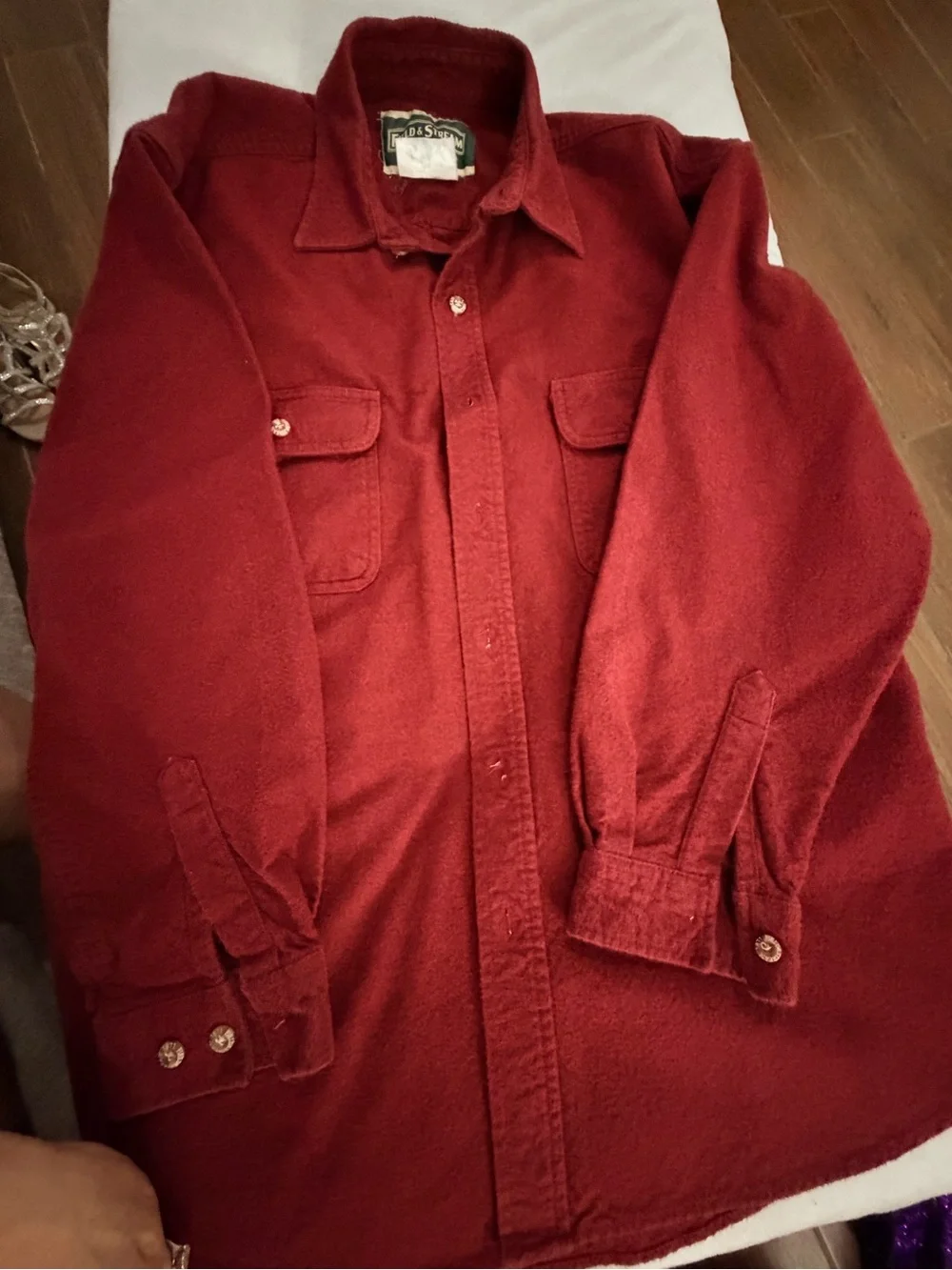 Field & Stream Deep Red Button-Front Wool Shirt